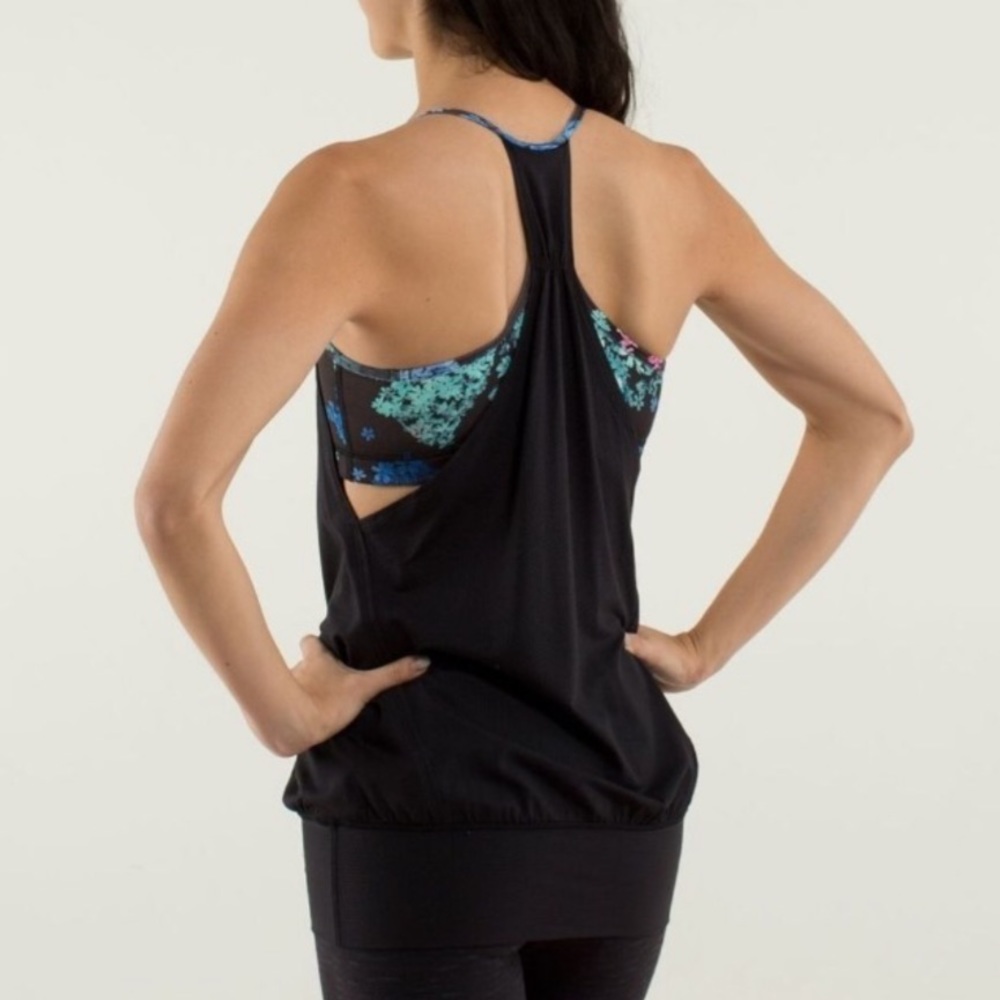 Lululemon No Limits Tank Black/Petal Pop Multi Sz 4
